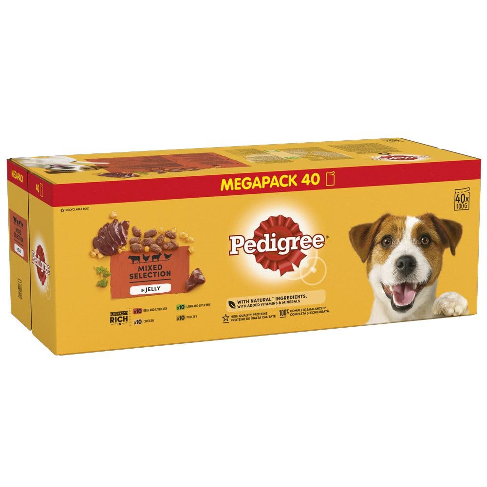 Pedigree Adult Wet Dog Food Pouches Mixed Variety in Jelly 40 x 100g