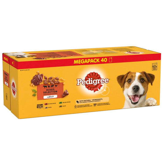 Pedigree Adult Wet Dog Food Pouches Mixed Variety in Jelly 40 x 100g