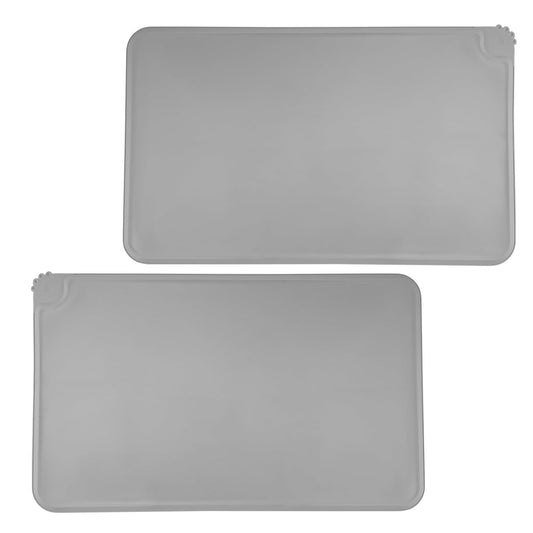 2 Pcs Dog Cat Mats for Food Bowls (48x30CM, Grey)