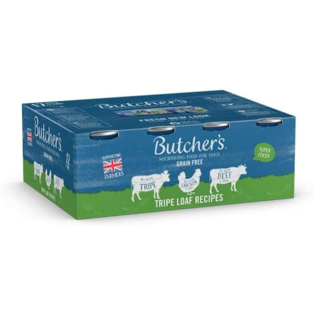 Butcher's Wet Dog Food Tin Cans Grain Free Tripe Loaf Pate Recipes 9.6kg (24 x 400g)