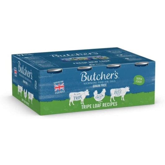 Butcher's Wet Dog Food Tin Cans Grain Free Tripe Loaf Pate Recipes 9.6kg (24 x 400g)