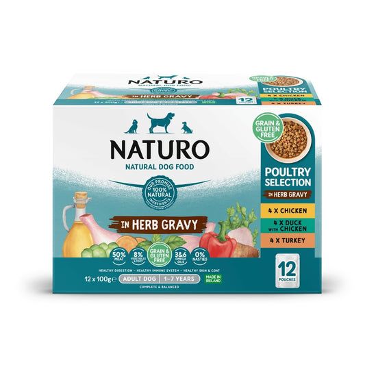Adult Poultry Selection Dog Food in Herb Gravy, 100g Pouches x 12