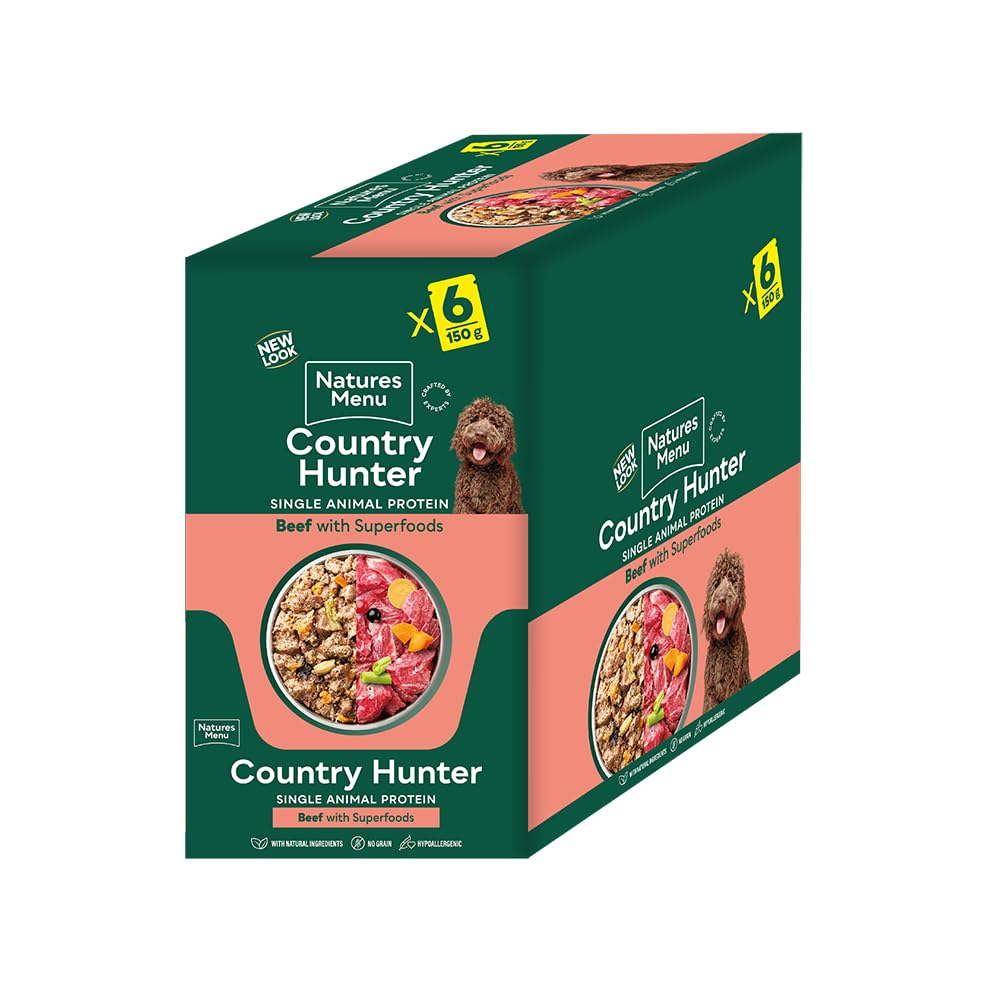 Natures Menu Country Hunter Wet Food for Dogs Grass Grazed Beef Pouches - 6 x 150g