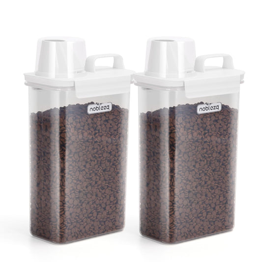 Nobleza 2 Pack Dog Food Storage Container, 2 * 2.5 L Airtight Pet Cat Food Storage Container, Animal Bird Dry Food Dispenser Plastic Bin, Transparent, L14*W8*H30cm