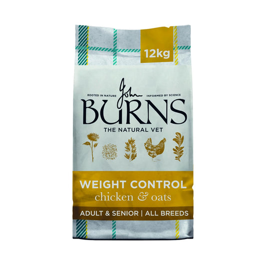 Burns Pet Nutrition Hypoallergenic Complete Dry Dog Food Adult and Senior Dog Weight Control Chicken and Oats 12 kg
