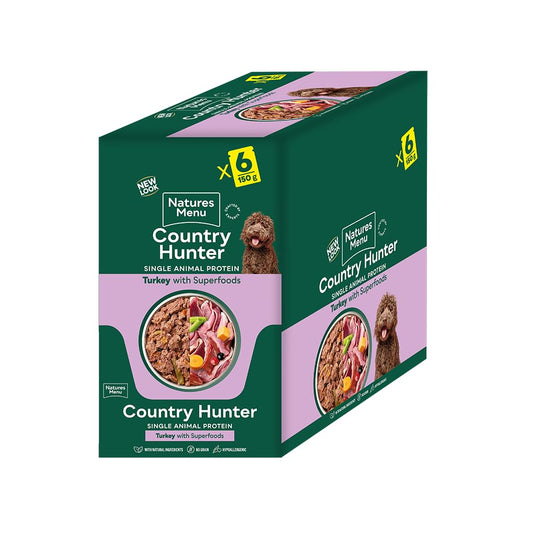 Natures Menu Country Hunter Wet Food for Dogs Farm Reared Turkey Pouches - 6 x 150g