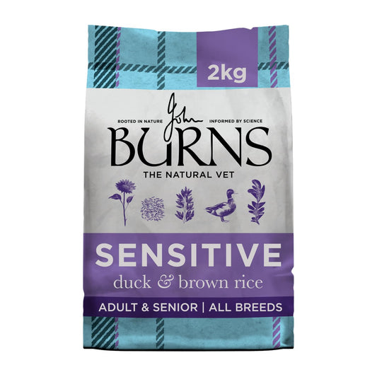 Burns Pet Nutrition Hypoallergenic Complete Dry Dog Food Adult and Senior Dog Sensitive with Duck and Brown Rice 2 kg