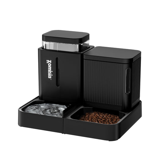 ZOMISIA Automatic Cat Feeder and Water Dispenser, 3 L x 2, Black