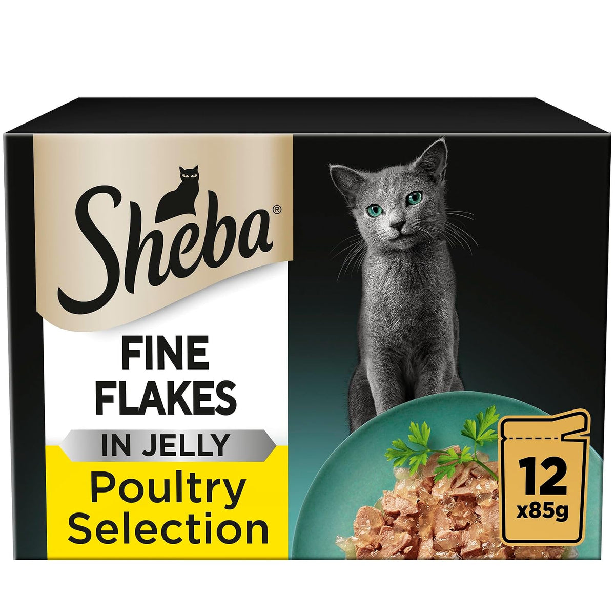 Sheba Fine Flakes Wet Cat Food with Poultry in Jelly 85 g (Pack of 12)