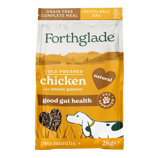 Forthglade Dry Dog Food, Cold Pressed (2kg), Hypoallergenic and Grain Free Dog Food, Chicken & Vegetables, Natural Senior, Adult and Puppy Meal, Vet Approved For Good Gut Health