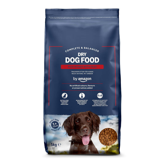by Amazon - Complete Dry Dog Food for Adult Dogs, Rich in Beef with Peas, 1 Pack of 5kg