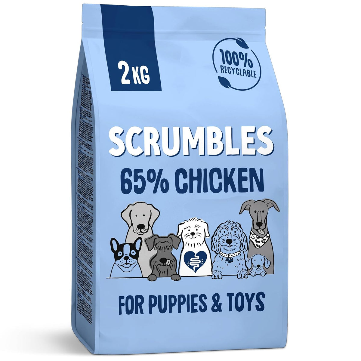 Scrumbles • Dry Dog Food • Hypoallergenic • Puppy • Chicken 65% • 2kg Bag • Natural Complete Adult Recipe • Gut Friendly Prebiotics & Probiotics • Gluten Free • Joint Care