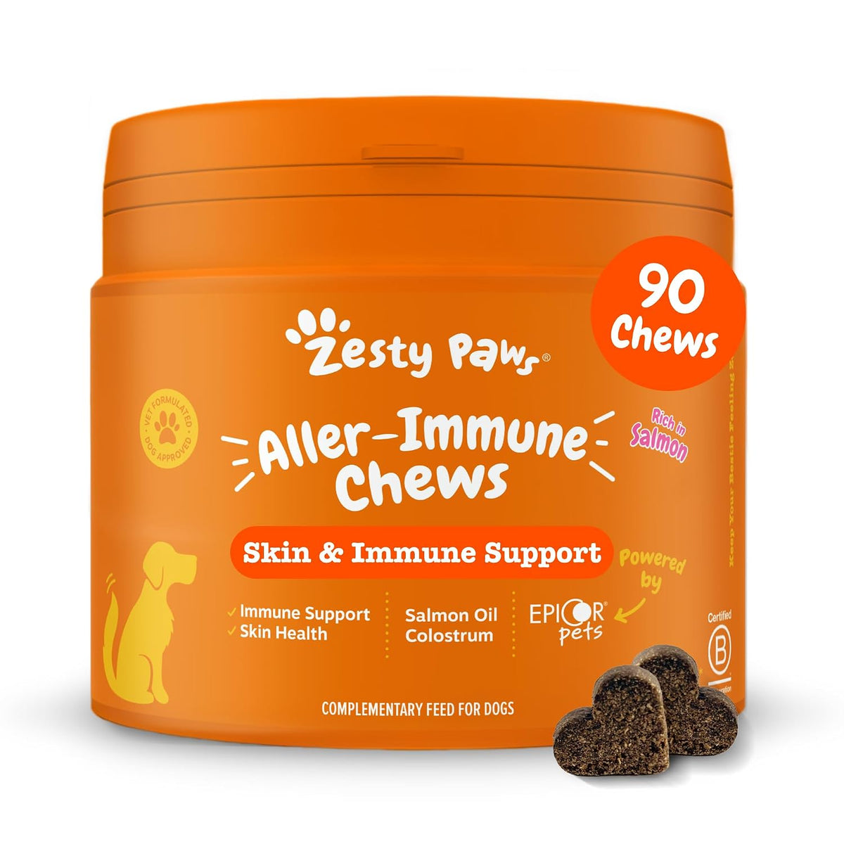 Zesty Paws Aller-Immune Chews for Dogs, Rich in Salmon, 90 Chews