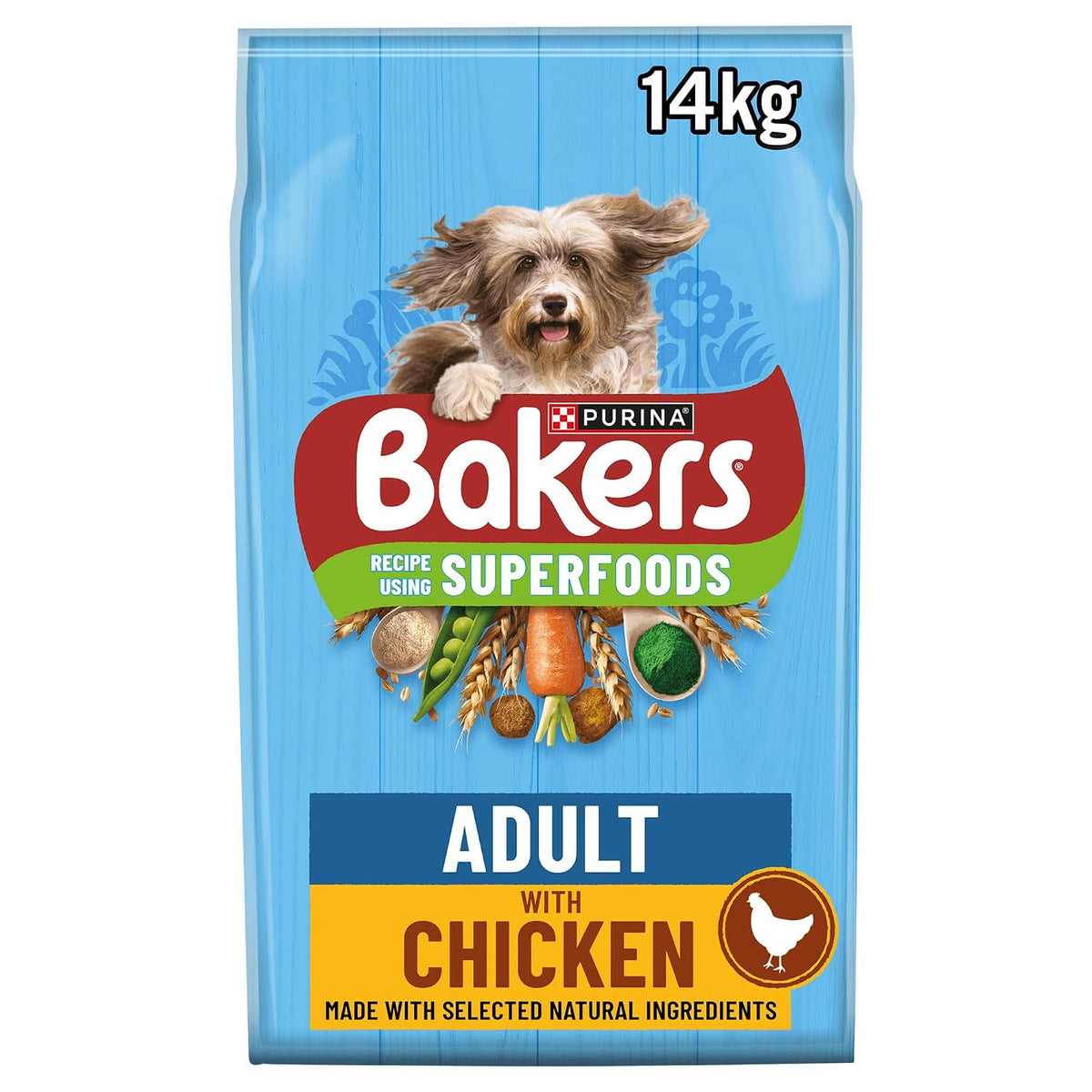 BAKERS Adult Dry Dog Food - Chicken & Veg with Spirulina & Spinach 14KG