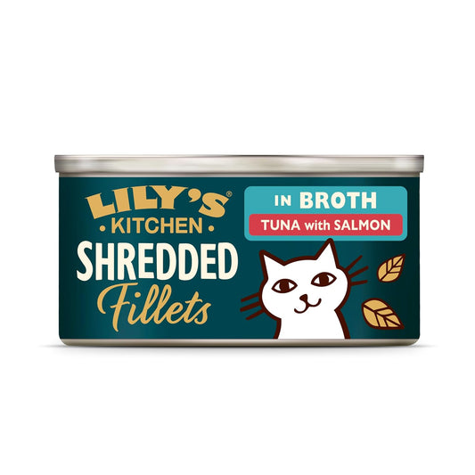 Lily’s Kitchen Shredded Fillets in Broth Tuna with Salmon, Adult Cat Wet Food 24xTins, Grain-free Recipe, Complete Nutrition, With Natural Ingredients, With Freshly Prepared Fish, Cat Food