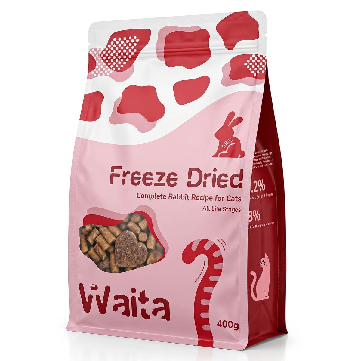 Complete Rabbit Recipe Freeze-Dried Complete Cat Food Treats Toppers 400g, Hypoallergenic No Grain; Freeze Dried to Protect Nutrition and Rich Protein, Easy Digestion for Cats