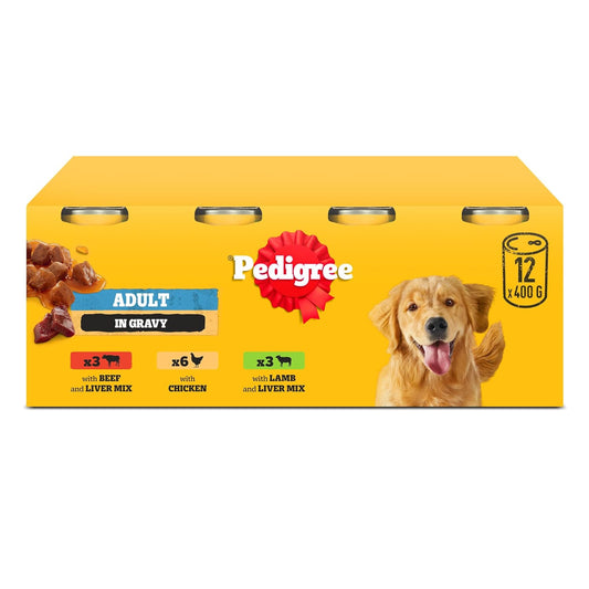 Pedigree Adult Dog Wet Food Can, Mixed Selection Gravy, 12x400g