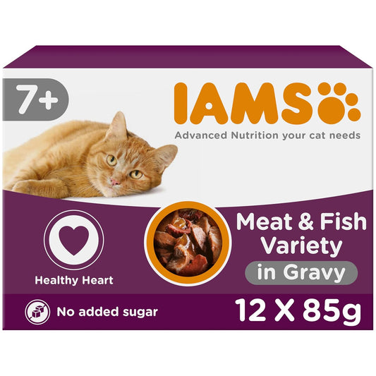 IAMS Senior Wet Cat Food Land & Sea in Gravy 12 x 85g