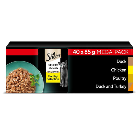 Sheba Select Slices Cat Wet Food - Poultry Selection in Gravy - 40x85g (Pack of 1)