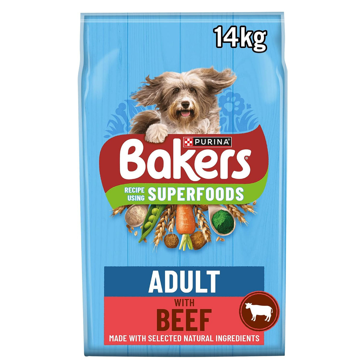 BAKERS Adult Dry Dog Food - Beef & Veg with Spirulina & Spinach 14KG