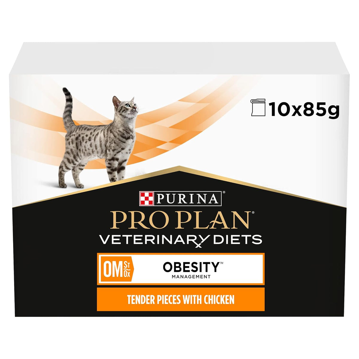 PRO PLAN VETERINARY DIETS OM Obesity Chicken Wet Cat Food 10x85g (Pack of 4)