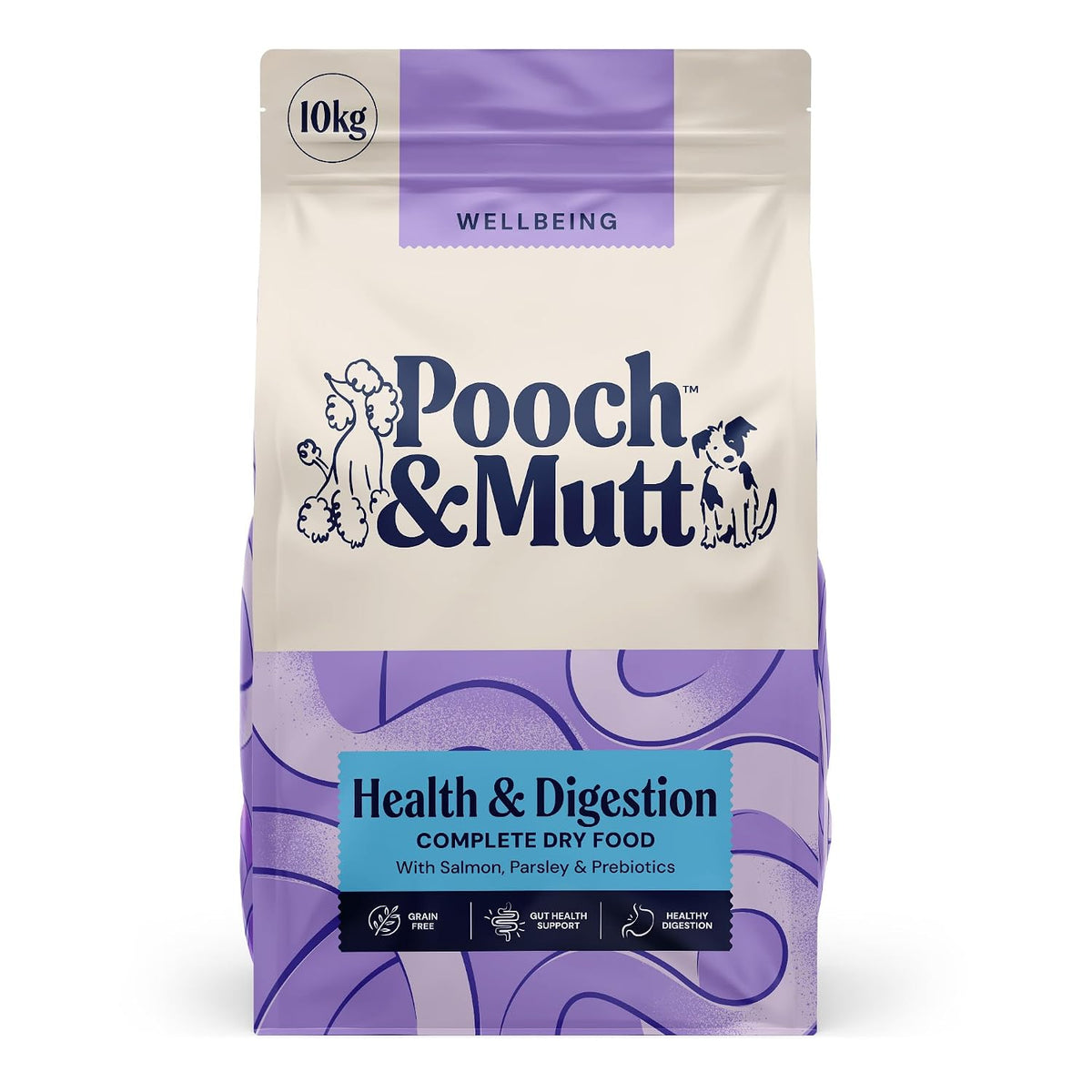 Pooch & Mutt - Health & Digestion Complete Dry Dog Food Grain Free (Regular Sized Kibble), for Senstive Stomachs and Digestion Health, Salmon and Sweet Potato, 10kg (packaging may vary)