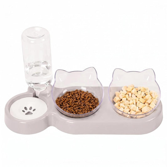 3-In-1 Cat Food And Water Bowl Set, Cat Bowls With Stand, Double Cat Bowls with Water Dispenser For Pet，Food And Water Feeder For Small Medium Dogs Cats