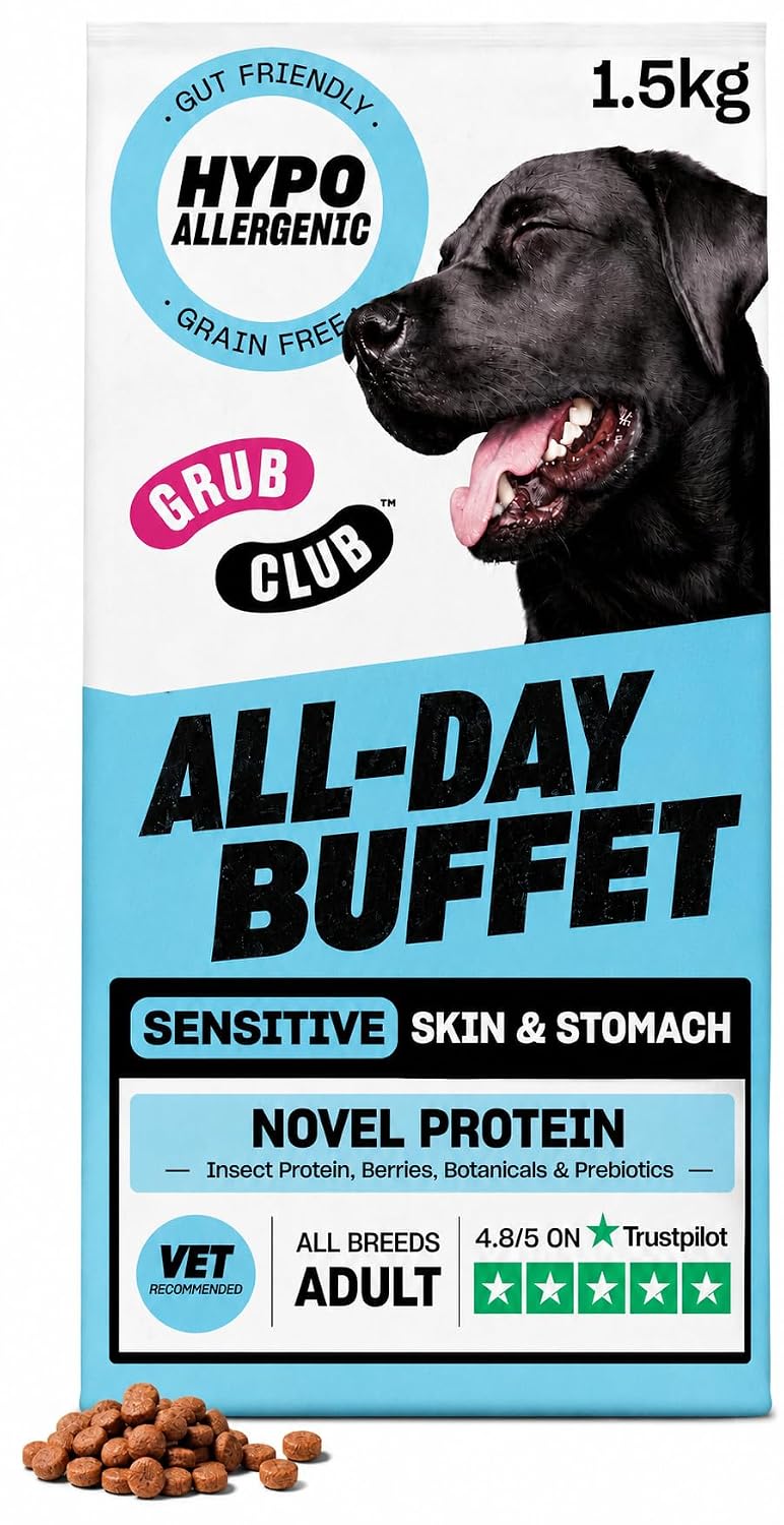 Grub Club Dry Dog Food (1.5kg - All Day Buffet) - Hypoallergenic, Grain Free, Nutritionally Complete Food - High Protein, Packed With Vitamins, Minerals & Glucosamine For Joint Health - Made In The UK