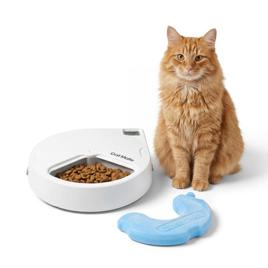 Cat Mate 3-Meal Automatic Pet Feeder, 170g per Bowl, Wet & Dry Food, White