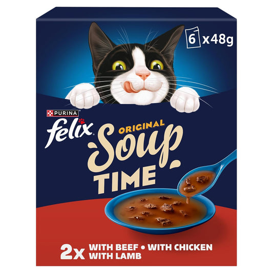 FELIX Soup Farm Selection Chicken, Beef and Lamb Wet Cat Food 6x48g (Pack of 8)