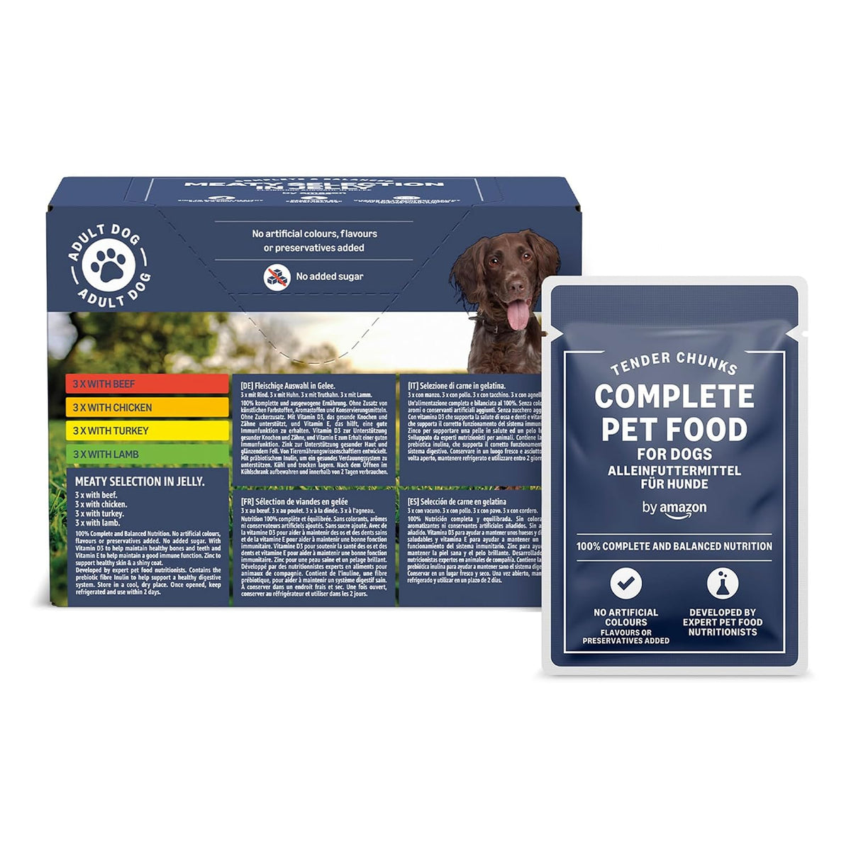 by Amazon Complete Food for Adult Dogs, Meat Selection in Jelly, 1.2 kg (12 Packs of 100g)