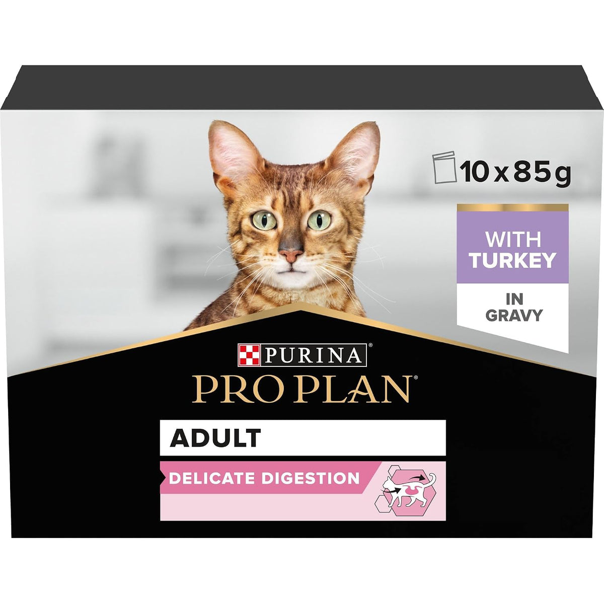 PRO PLAN Delicate Digestion Turkey Wet Cat Food 10x85g (Pack of 4)