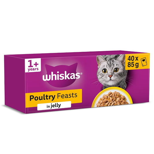 WHISKAS Adult Wet Cat Food in Jelly 40x85g Poultry Feasts