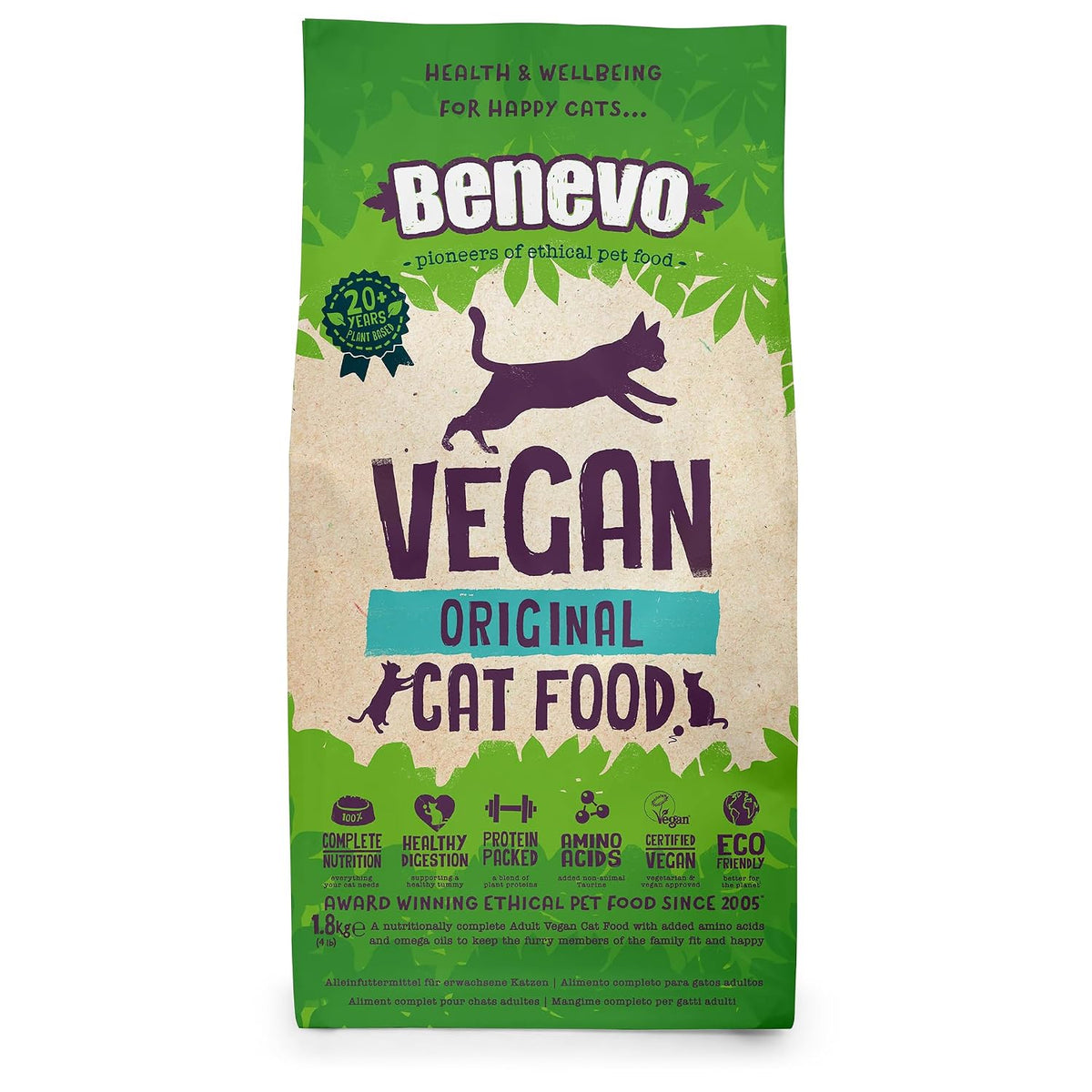 Benevo Vegan Cat Food Dry (1.8kg) Unlock The Power Of Plant Based Nutrition, With Essential Nutrients & Vitamins A, B, D, E & K, Award Winning Dry Cat Food, Approved By PETA & Vegan Society UK