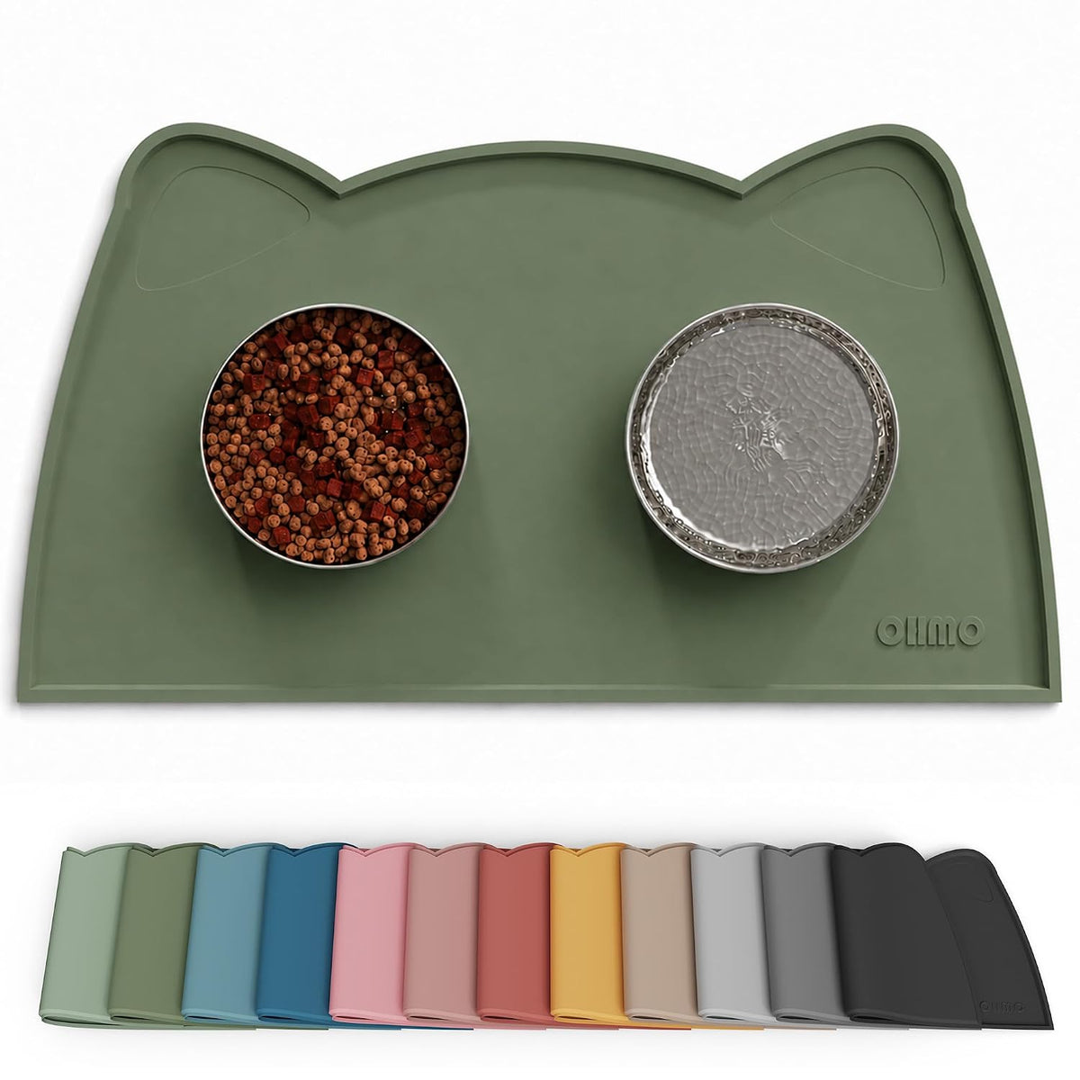 OHMO Silicone Cat Food Mat for Food&Water Bowls, 52x30cm, Camo Green
