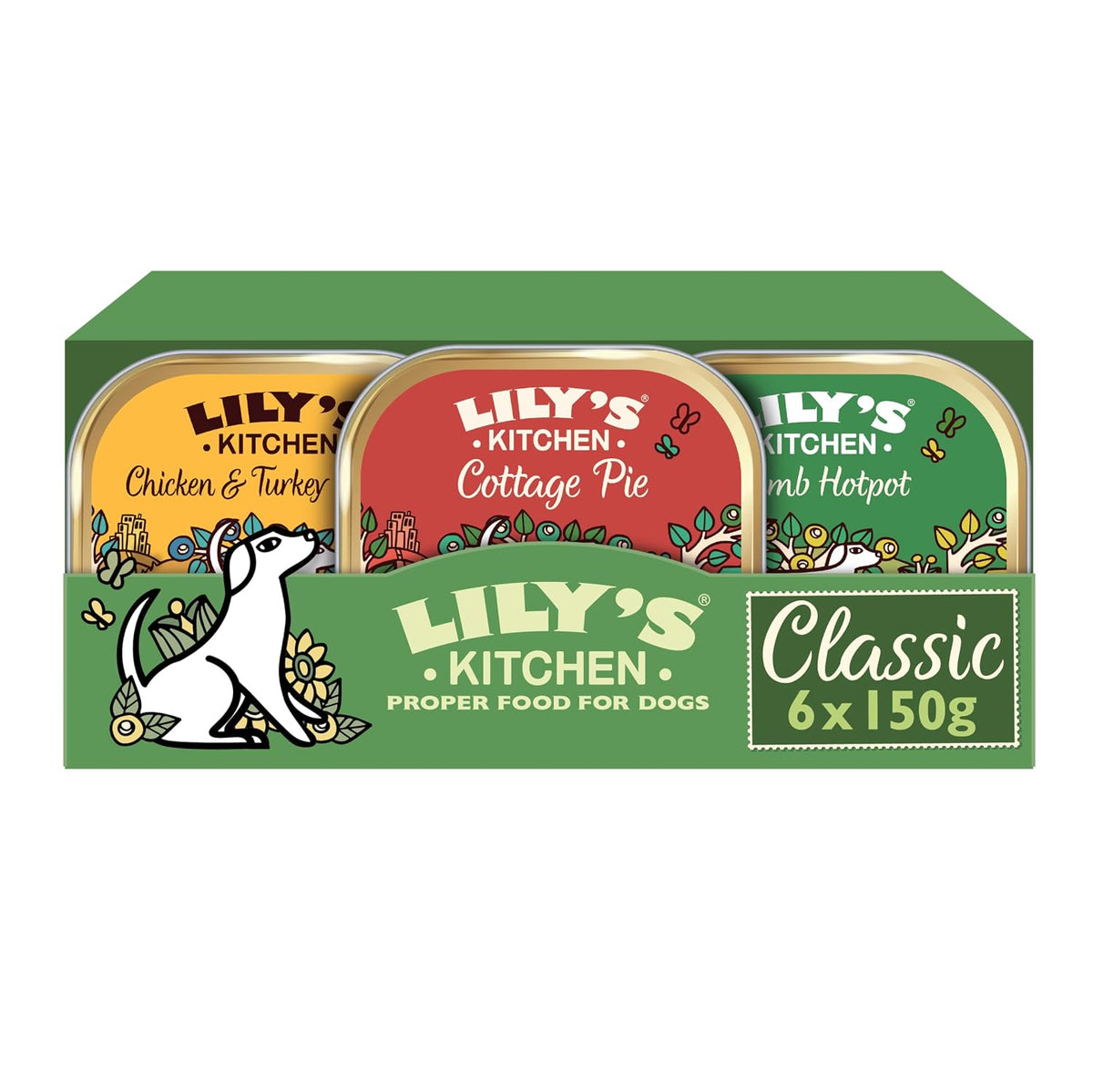 Lily's Kitchen Natural Adult Dog Food Wet Trays - Classic Dinners Multipack - Chicken, Lamb & Beef - Complete Meal Recipes (6 Trays x 150g)