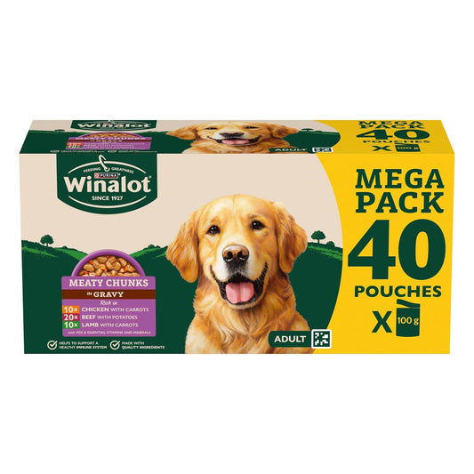 WINALOT Meaty Chunks Mixed in Gravy Wet Dog Food 40x100g