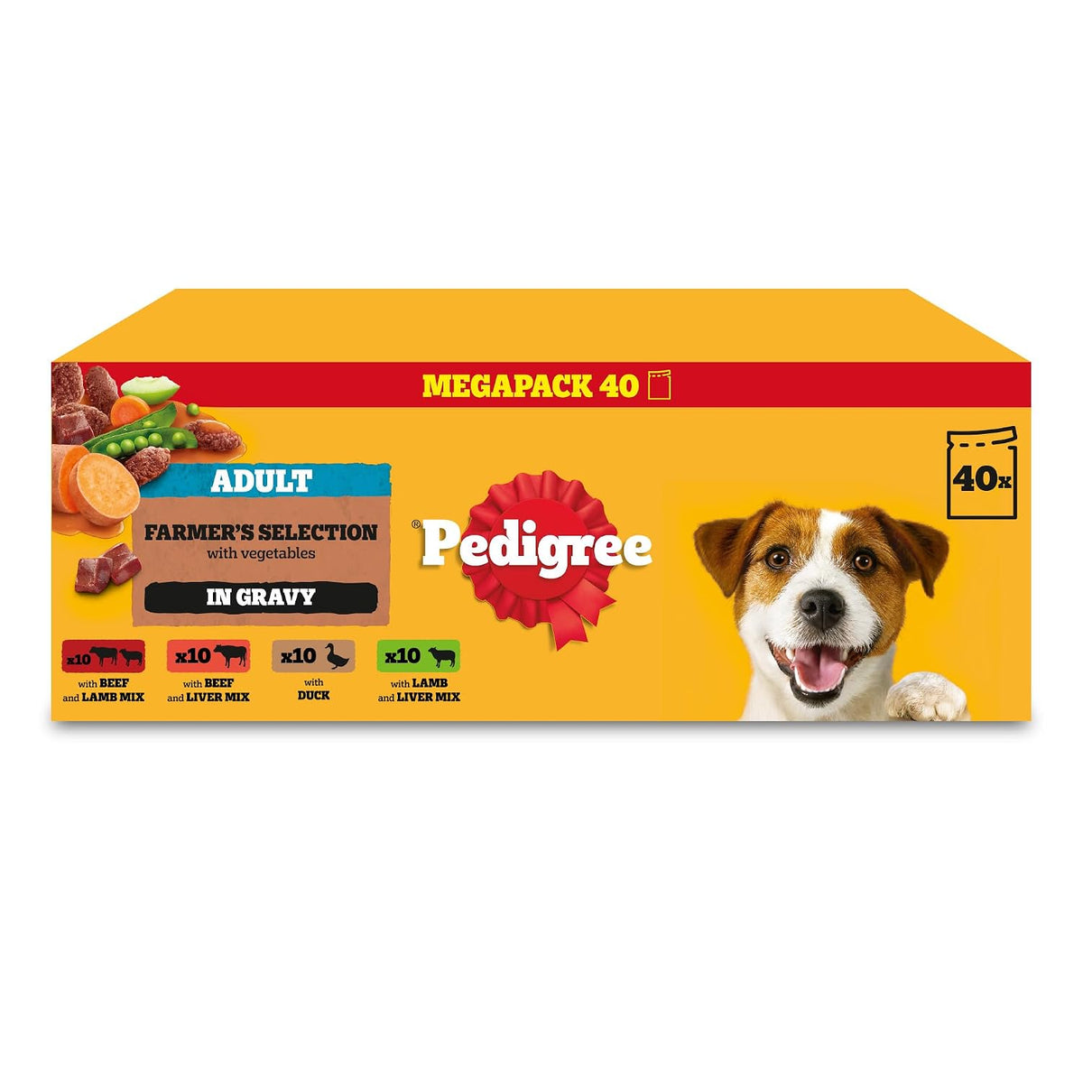 Pedigree Mixed Selection in Gravy 40 Pouches, Adult Wet Dog Food, Megapack (40 x 100 g)