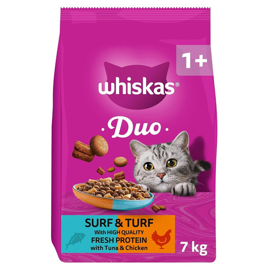 WHISKAS DUO Adult Dry Cat Food 7kg Surf & Turf
