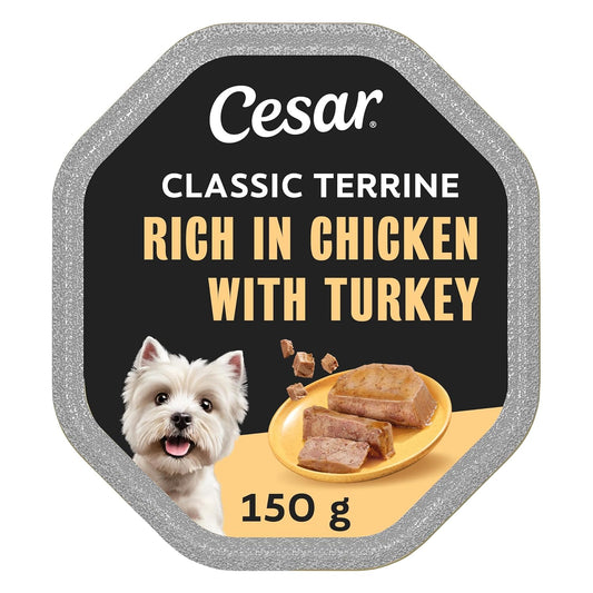 Cesar Classic Terrine in Jelly 14 Trays, Adult Premium Wet Dog Food, Chicken & Turkey, Pack of 2 (7 x 150 g)