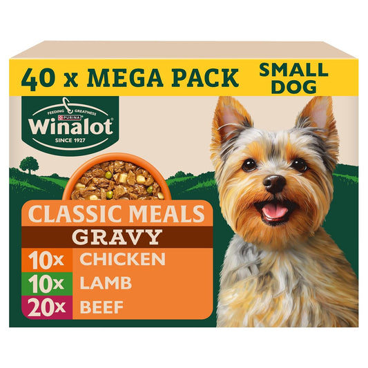 WINALOT Meaty Chunks Small Dog Mixed in Gravy Wet Dog Food Pouches 40x85g