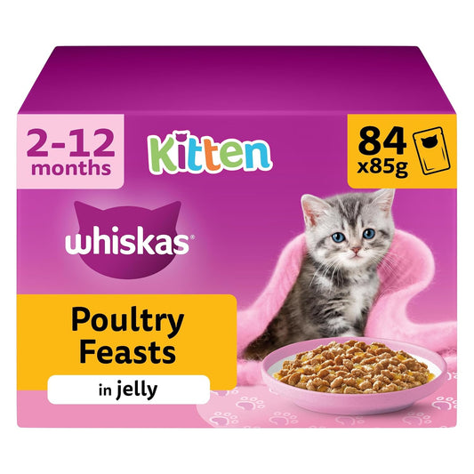 whiskas Junior Poultry Selection in Jelly 84 Pouches, Wet Kitten and Cat Food, Selection of Chicken, Duck, Poultry and Turkey, Megapack (84 x 85 g)