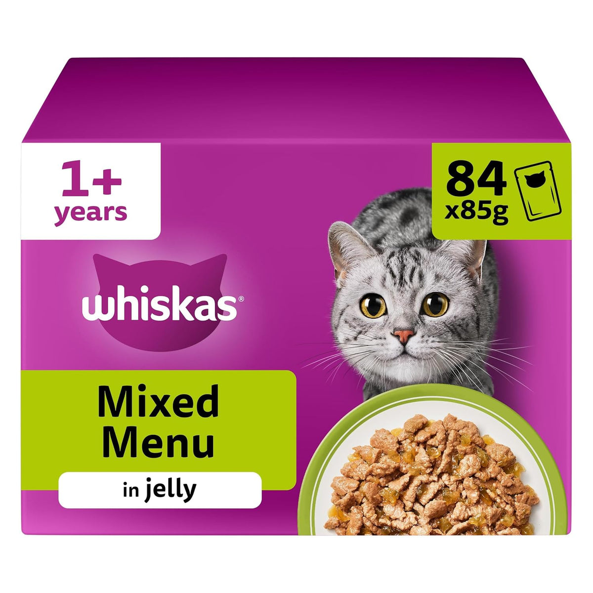 whiskas 1 plus Adult Mixed Selection in Jelly 84 Pouches, Adult Wet Cat Food, Megapack (84 x 85 g)