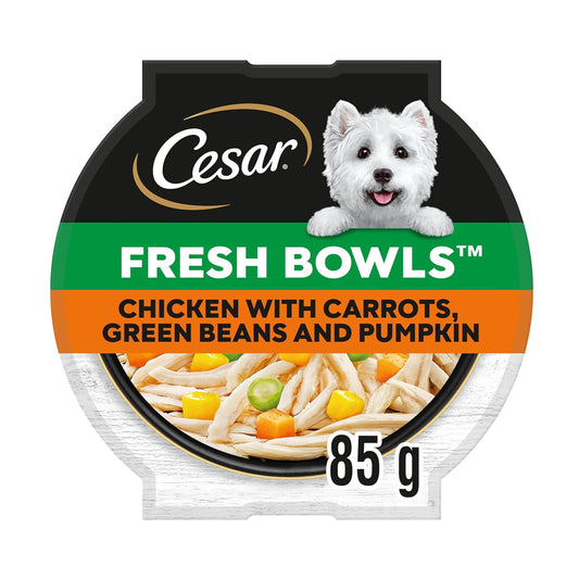 CESAR Fresh Bowl Adult Dog with Chicken,Carrots,Beans,Pumpkin in Gravy 85g (Pack of 10)