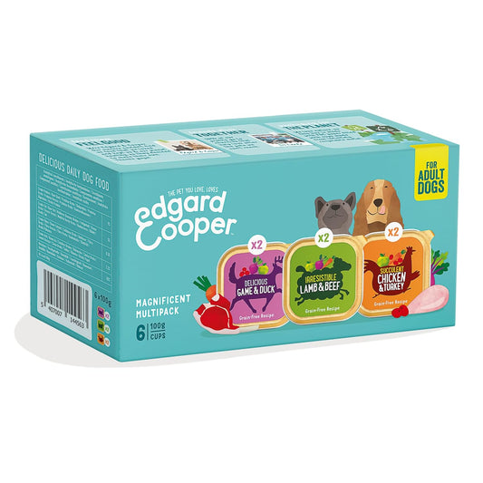 Edgard Cooper Adult Wet Dog Food Cups Multipack, (Game/Lamb/Chicken, 6 x 100g) - Fresh meat, Hypoallergenic, Salmon with Tasty Fresh Meat, High Protein & Natural Ingredients