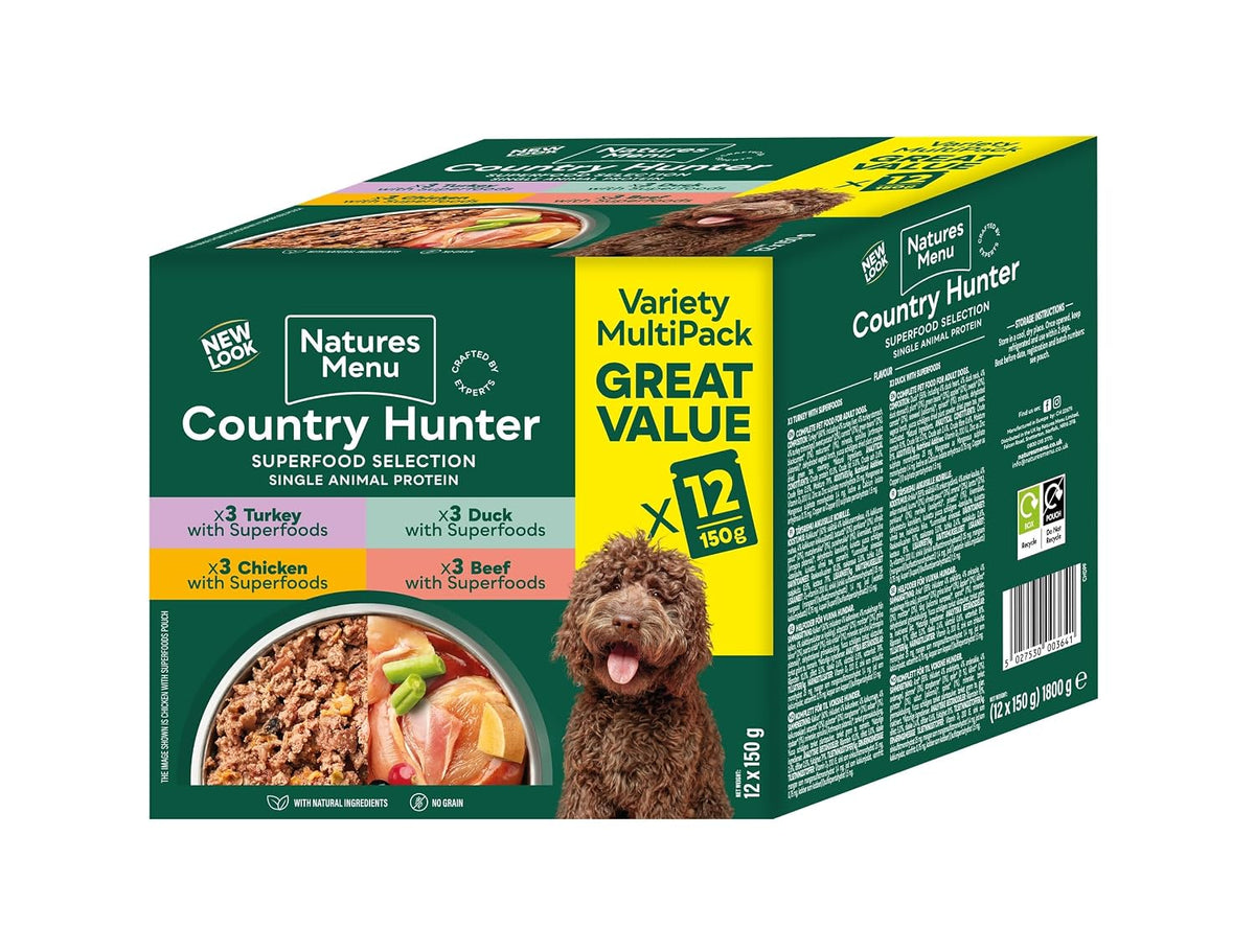 Natures Menu Country Hunter Wet food for Dogs - Multipack Superfood Selection Pouches - 12 x 150g