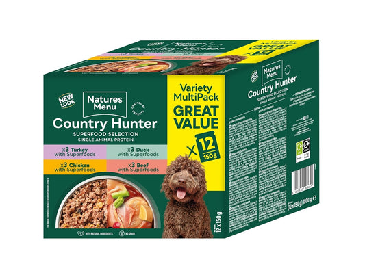 Natures Menu Country Hunter Wet food for Dogs - Multipack Superfood Selection Pouches - 12 x 150g