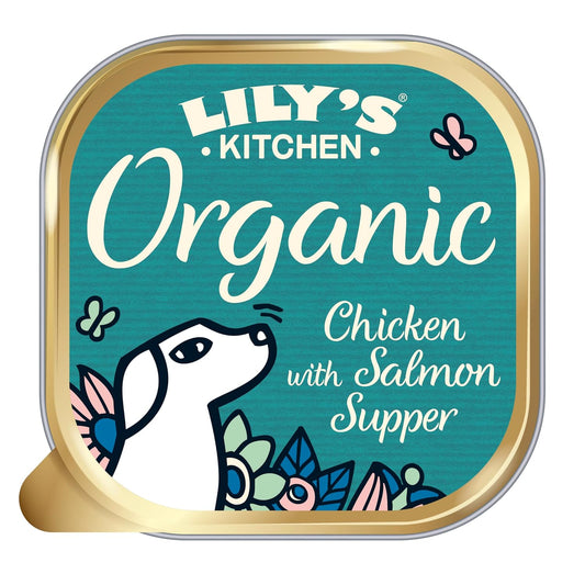 Lily's Kitchen Wet Dog Food - Organic Chicken with Salmon, 11 x 150g Trays. Complete & Balanced, Made with Natural Ingredients for Adult Dogs