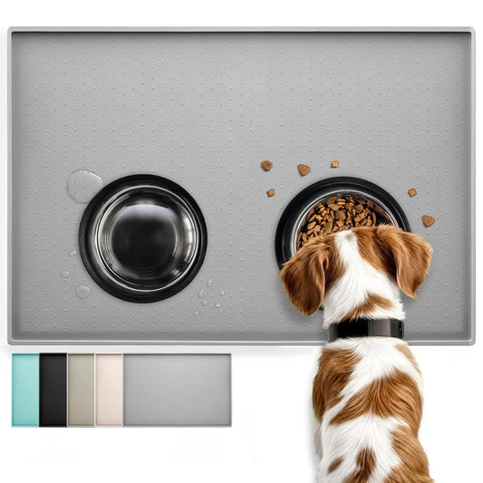 Conlun Dog Food Mat, Silicone Rubber, Anti-Slip Design, 100% Waterproof Pet Food Mat,Raised Edge to Avoid Water Or Food Spilling Out, Dishwasher Safe,Easy to Clean,Dry Up Quickly