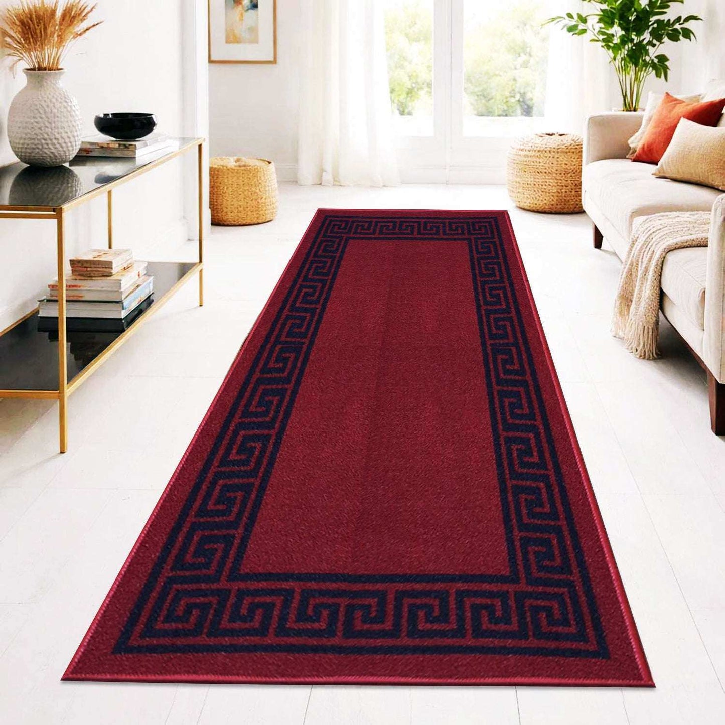 Greek Pattern Runner Rug | Non-Slip Hallway & Kitchen Mat